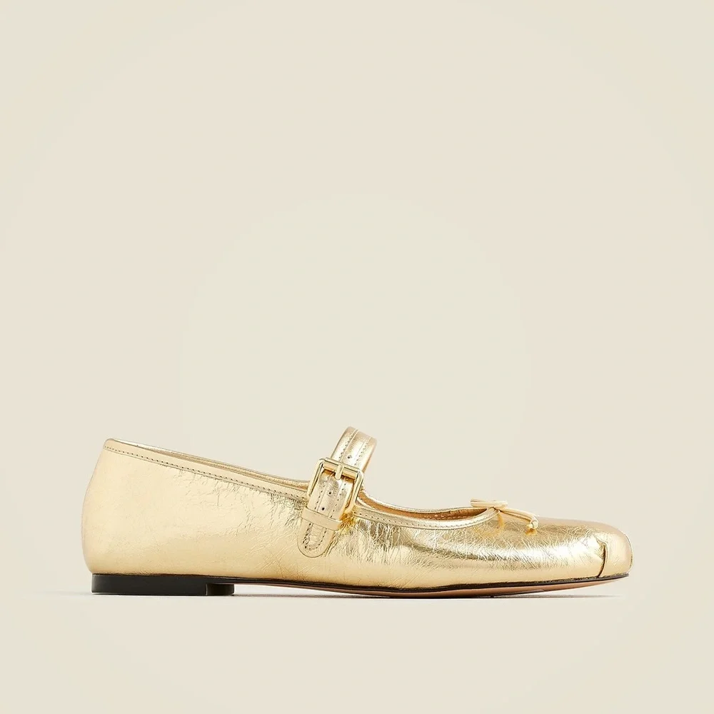 J.Crew Logan Mary Jane ballet flats shoes crinkled metallic leather CC021